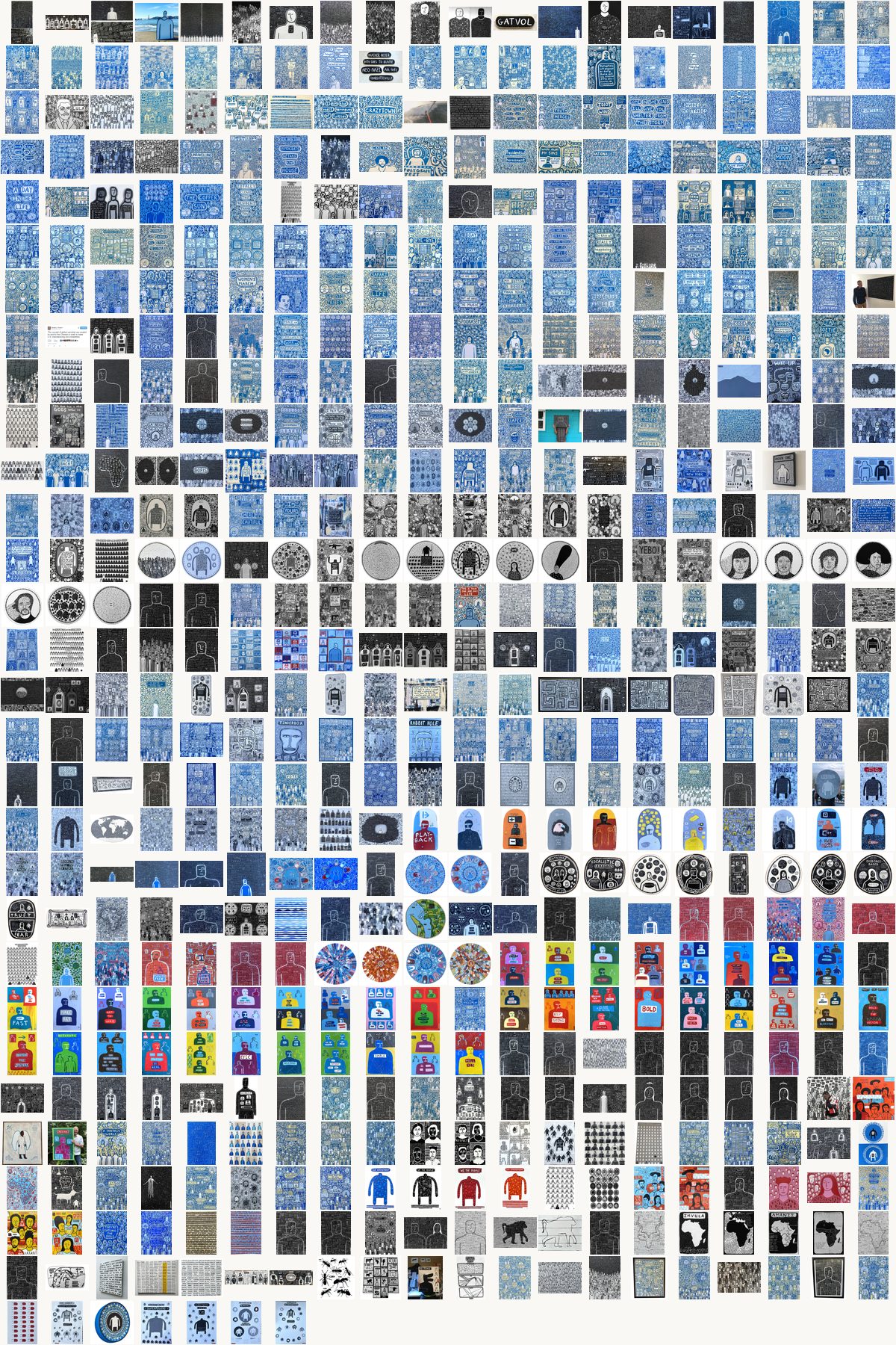 Every one of 587 works by Ralph Lazar, arranged oldest first in a single square
